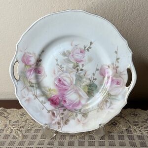 RS Germany Floral Handles Cake Plate Scalloped Edge Gold Gilt 1914-1945 **READ